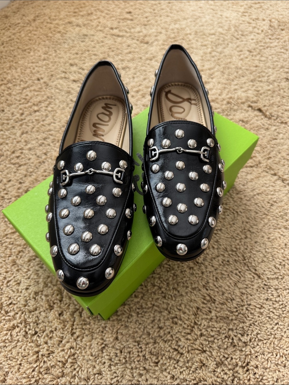 Sam Edelman Black Leather Studded Loafers